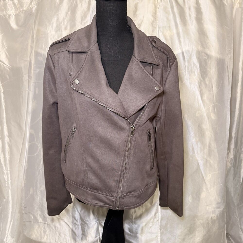 Philosophy Women’s Biker Jacket XL Gray Faux Suede Leather Zippers